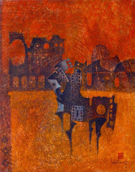 LEBADANG, "Cheval-armure" (Horse with armour), 1973, oil on canvas, 81 x 65 cm. Lebadang Art Foundation, Huế, Viêt Nam. Rights reserved.
