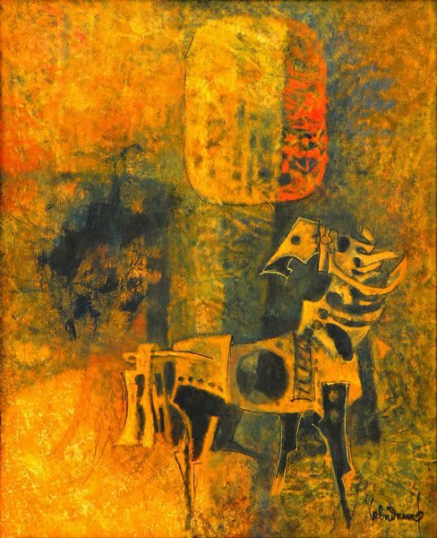 LEBADANG, "Cheval-armure", 1973. Huile sur toile, 81 x 65 cm, Fondation d’Art Lebadang, Huê, Vietnam.