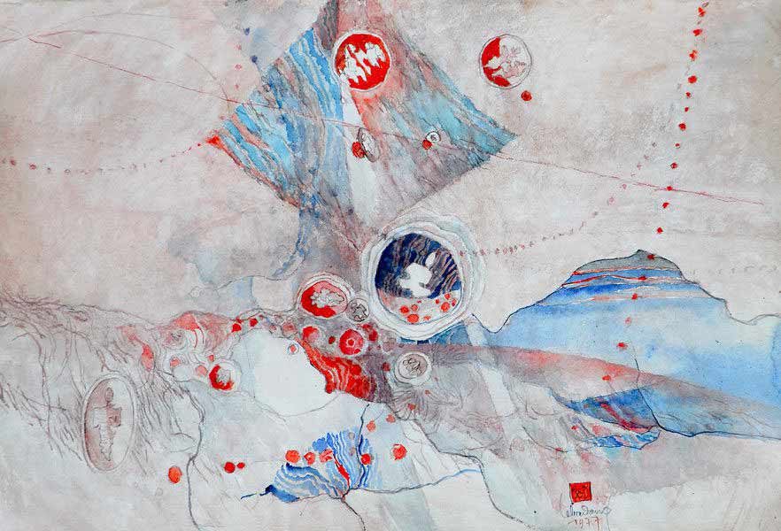 LEBADANG, "Paysage féminin", 1985. Aquarelle sur papier, 56 x 76 cm. Fondation d’Art Lebadang, Huê, Vietnam.