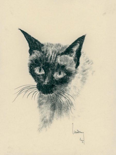 LEBADANG, "Chat - Baudelaire", 1953. Encre de Chine et lavis sur papier, 26,5 x 19,5 cm, collection privée, Paris, France.